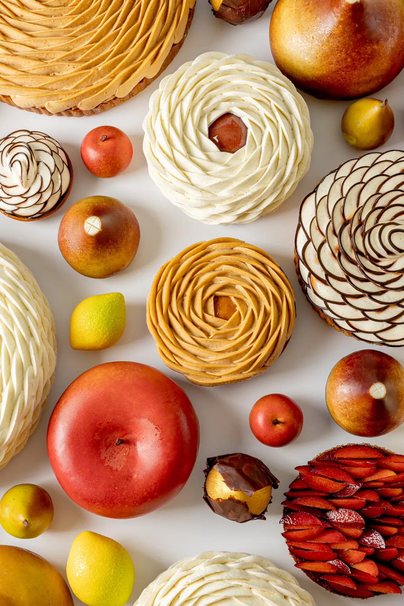 A selection of cakes laid out 