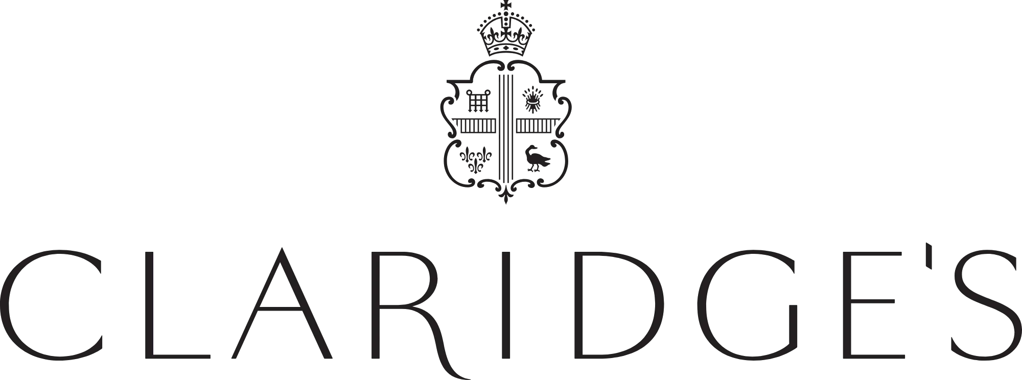 Claridge’s wordmark with crowned crest centered on a light grey background.