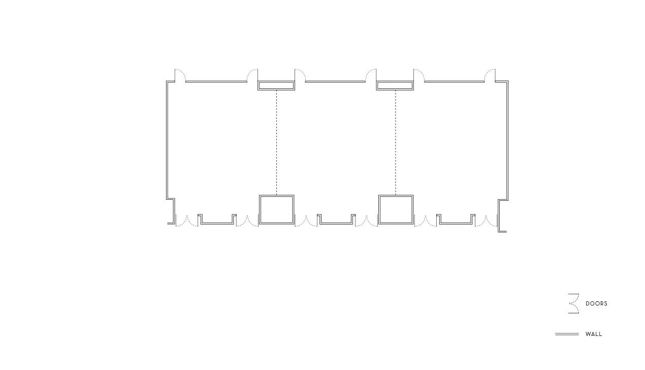 Floorplan layout of the Gallert event space in Beverly Hills with walls and entry points marked.