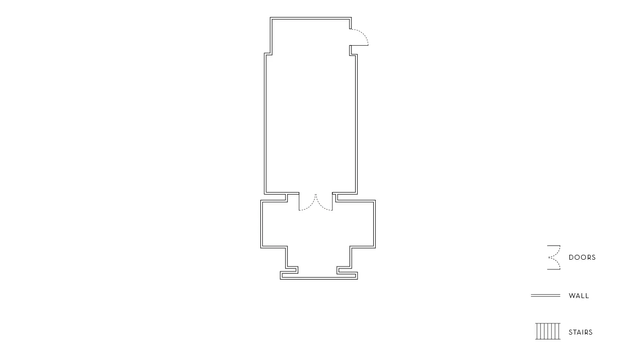 Floorplan layout of the Canon event space in Beverly Hills with walls and entry points marked.