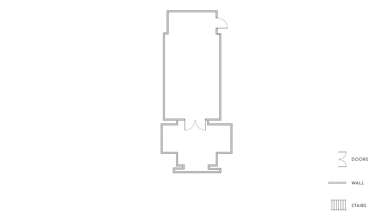 Floorplan layout of the Canon event space in Beverly Hills with walls and entry points marked.