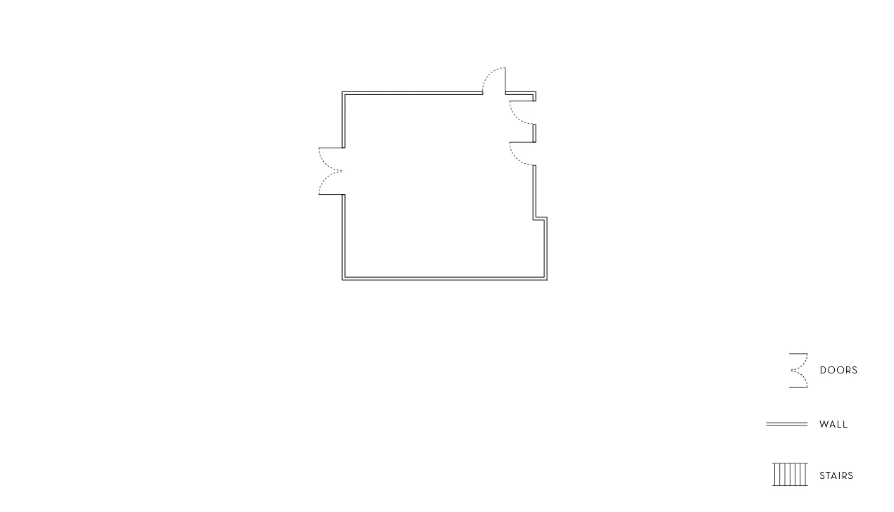Floorplan layout of the Beverly private event space in Beverly Hills with walls and entry points marked.