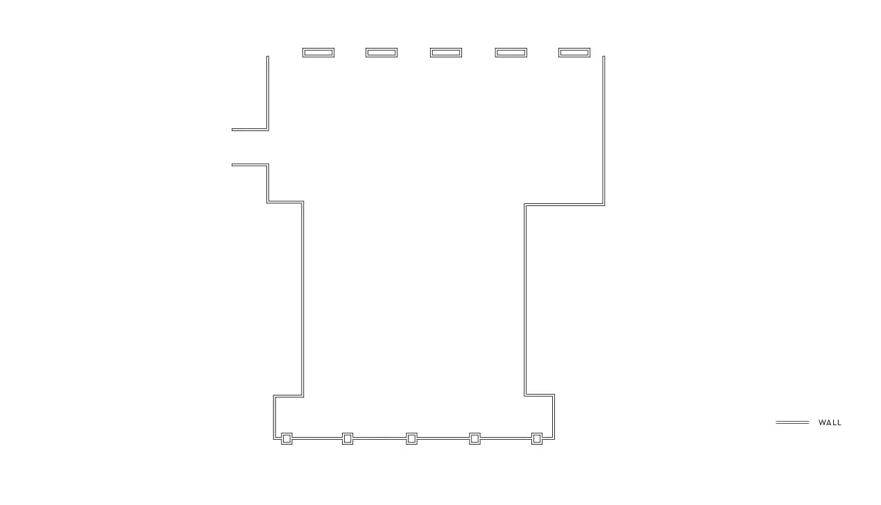 Floorplan layout of the Garden Terrace event space in Beverly Hills with walls and entry points marked.