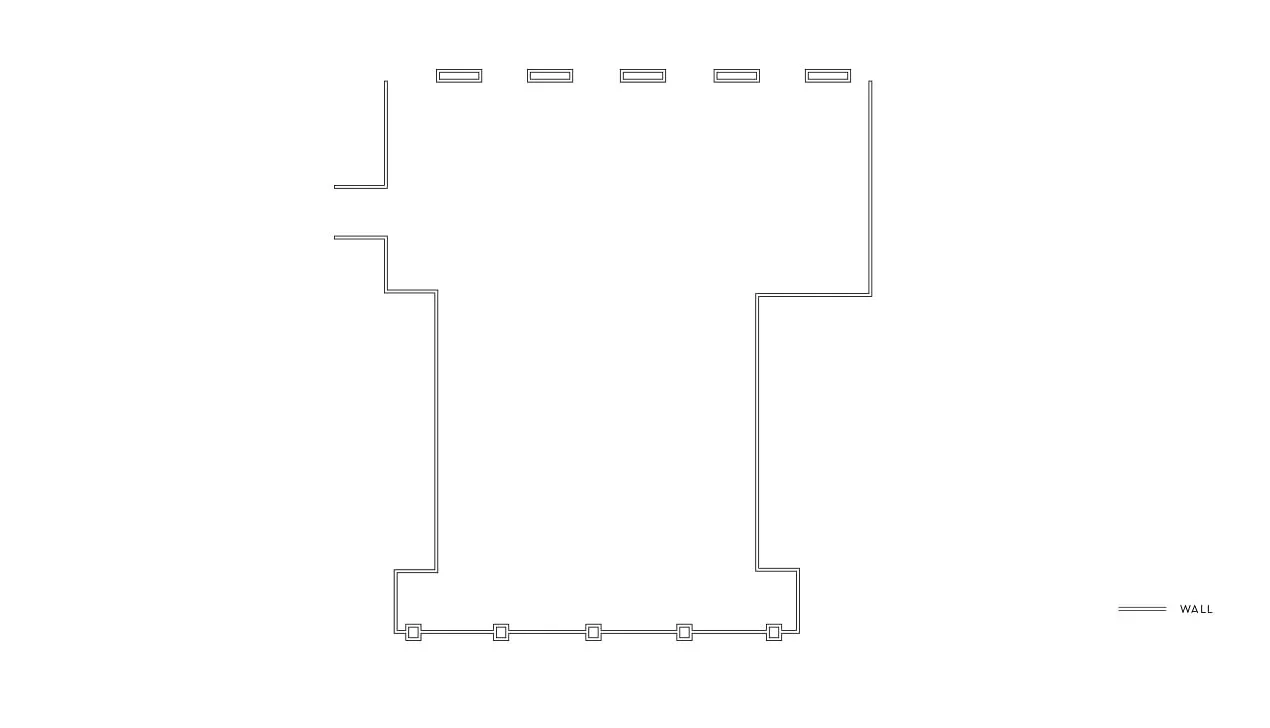 Floorplan layout of the Garden Terrace event space in Beverly Hills with walls and entry points marked.