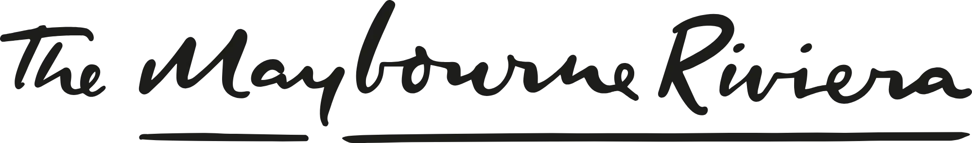 The Maybourne Riviera logo in black cursive script with an underline beneath the text.