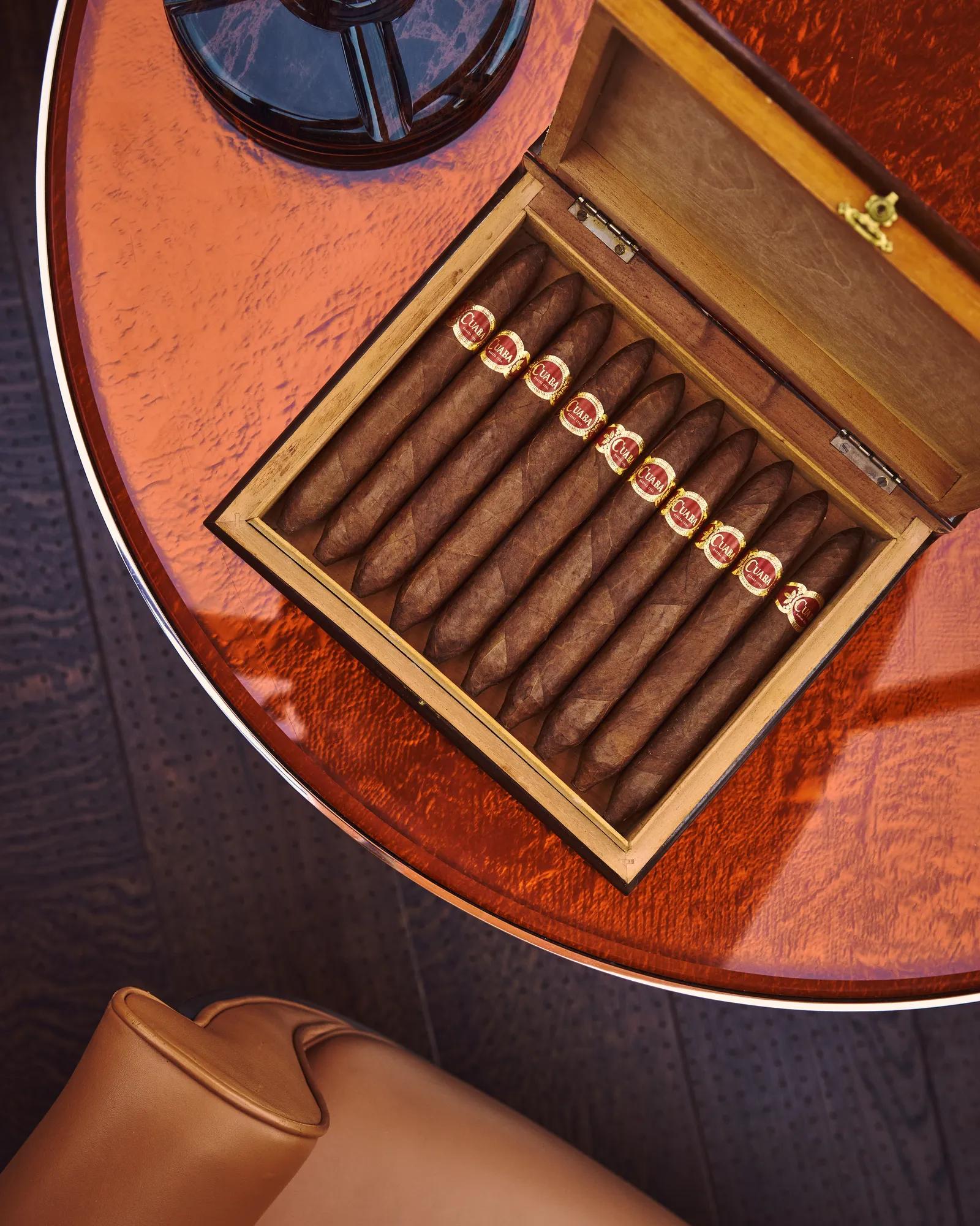 A box of cigars sitting on a table